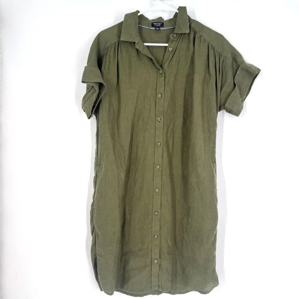 J.Crew Baird McNutt Shirt Dress Irish Linen Button Down Short Sleeve Green Sz S